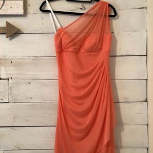 David's Bridal Coral One-Shoulder Dress